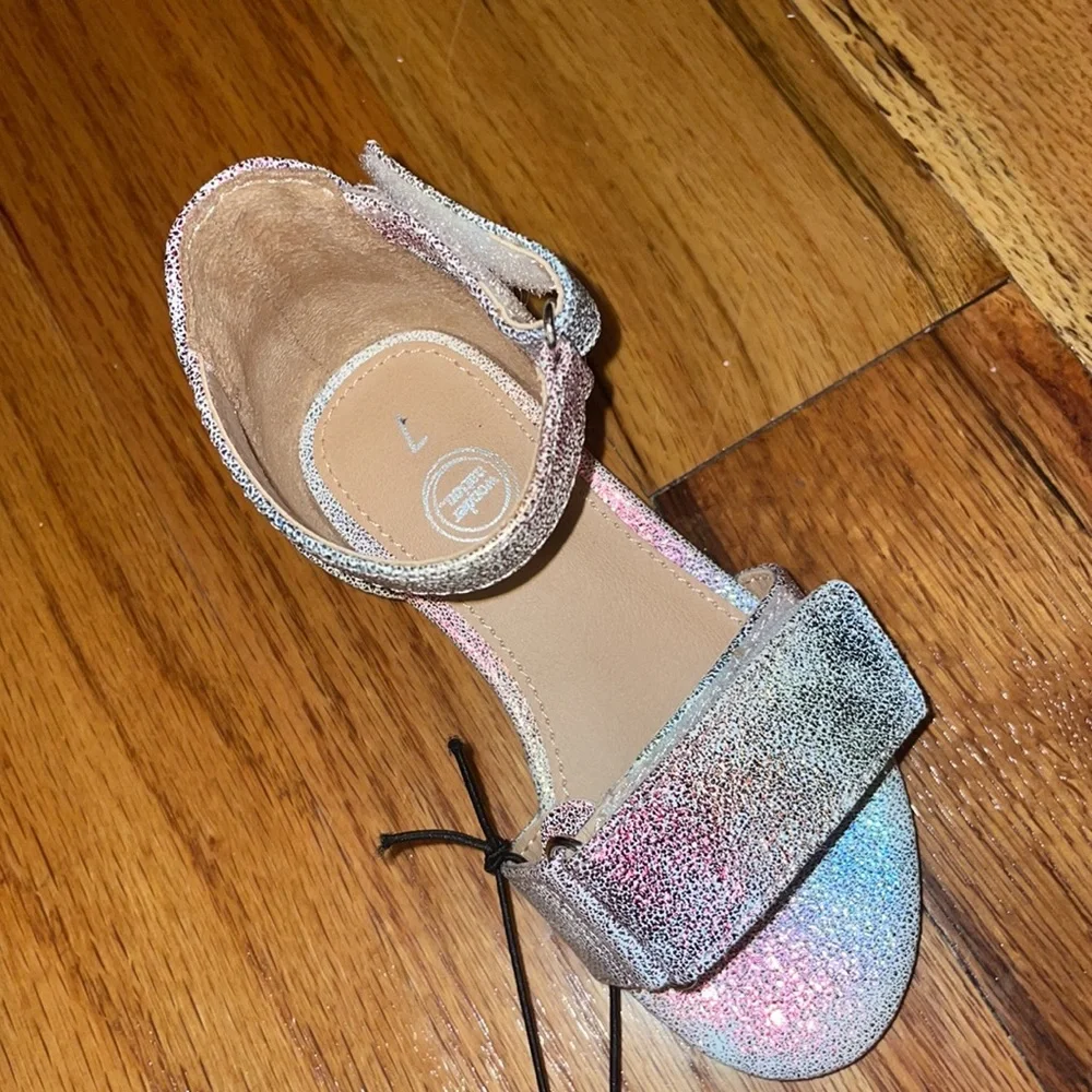 NEW Toddler GLITTER SPARKLE unicorn rainbow heel dress shoe color heel shoe 7